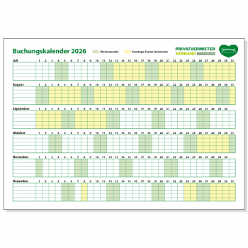 Buchungskalender Juli - Dezember 2026